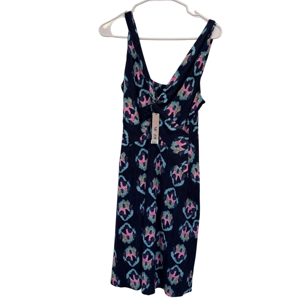 Nic+Zoe Womens Indigo Multi‎ Abstract Knot Front V-Neck Dress New with Tag Small